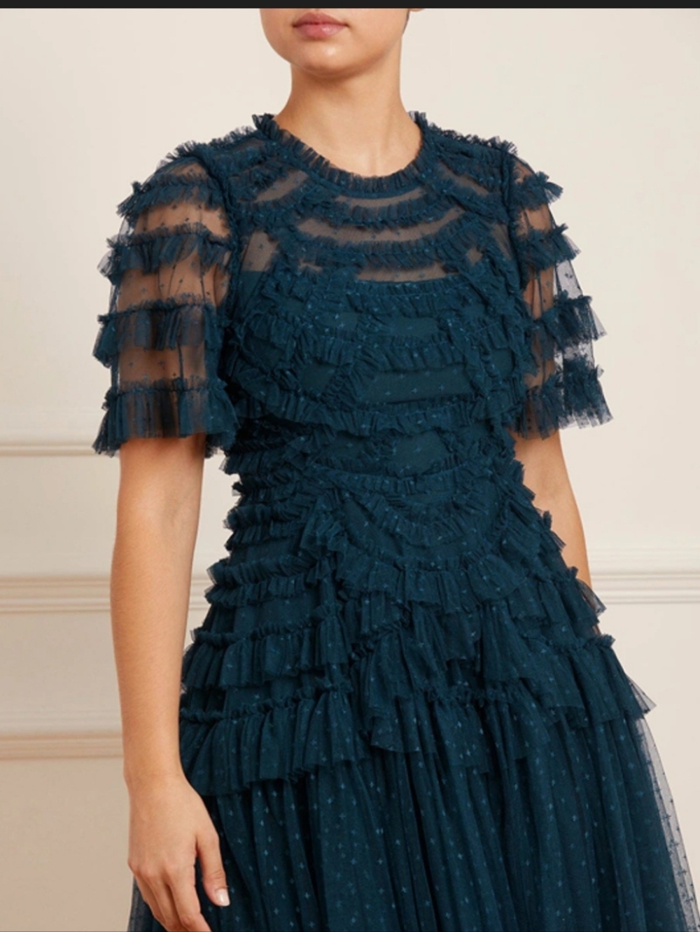 BHLDN Needle & Thread Dark Ruffled Tulle Maxi Dress size US 8 $769
